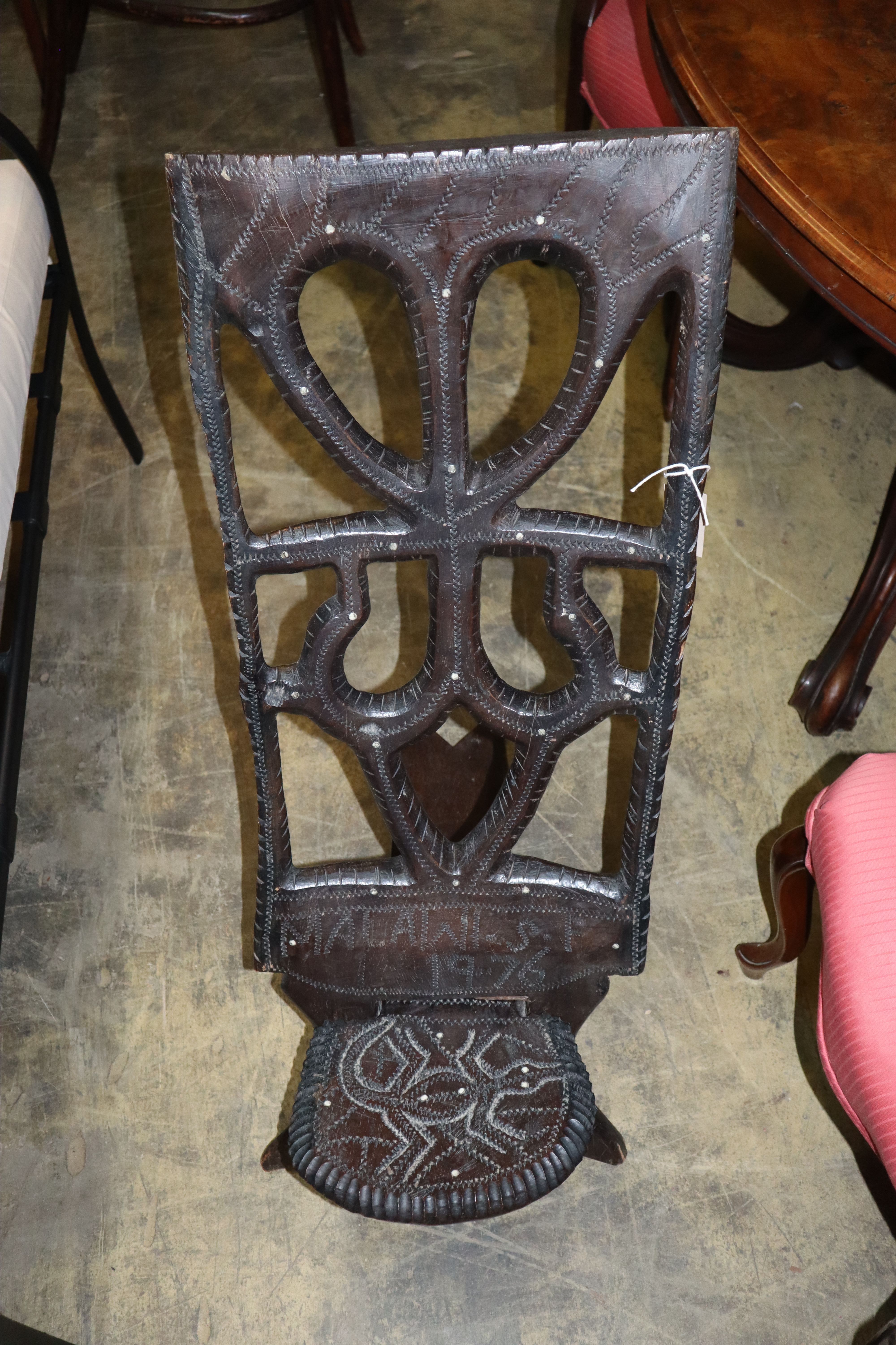 An African hardwood birthing chair, height 98cm